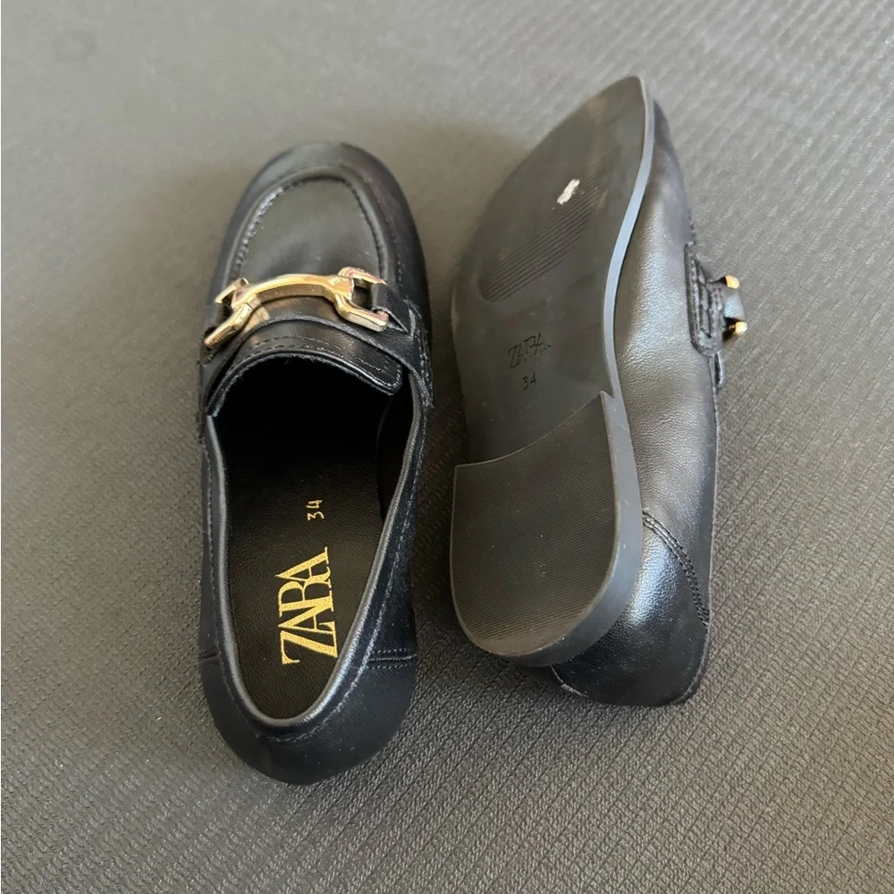 Zara Black Kids Loafers with Gold Hardware
